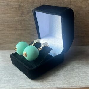 Mint Green Wooden Earrings with Rhinestones BOHO Jewelry